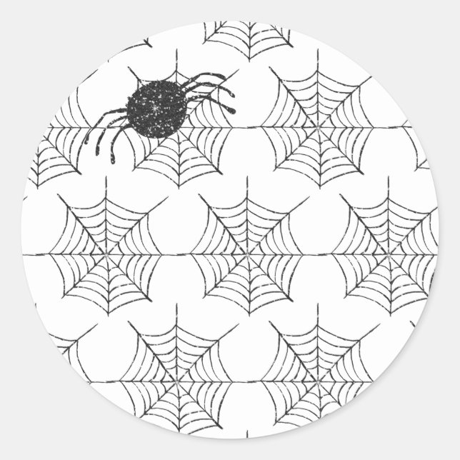 Classic Black White Spider Web Halloween Party Round Sticker (Front)
