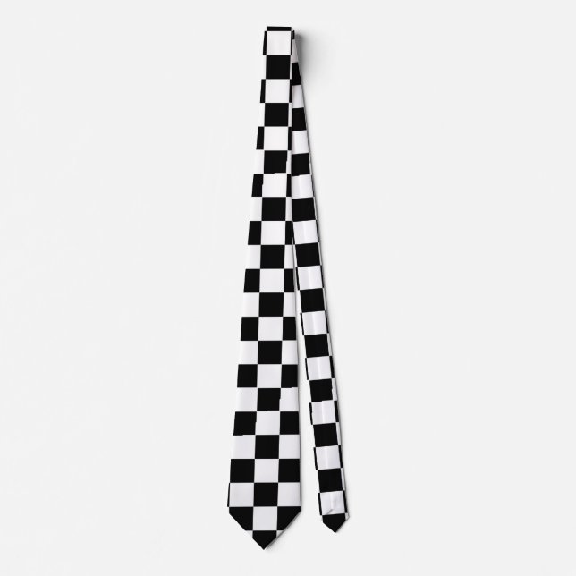Classic Black White Squares Retro Chequerboard Tie (Front)