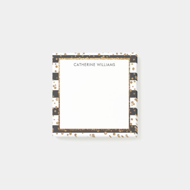 Classic Black White Stripe Gold Glitter Confetti Post-it Notes (Front)