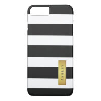 Classic Black White Stripe Pattern Gold Label Name