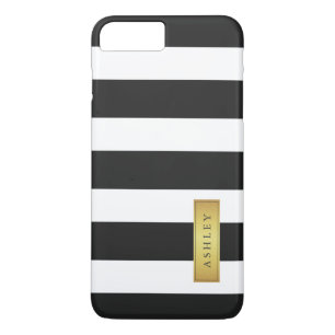 Classic Black White Stripe Pattern Gold Label Name iPhone 8 Plus/7 Plus Case