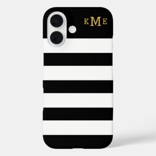 Classic Black White Striped Monogram iPhone 16 Case