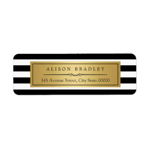 Classic Black White Stripes Gold Label Return Address Label