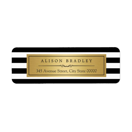 Classic Black White Stripes Gold Label Return Address Label