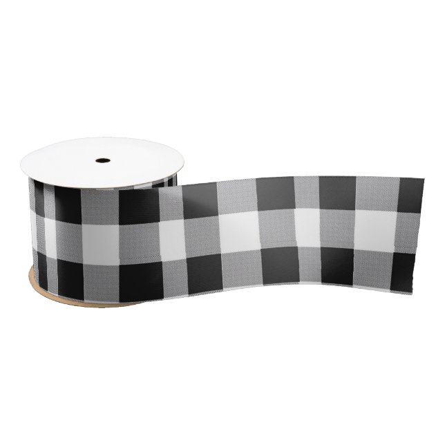 Classic Black & White Tartan Plaid Christmas Gift Satin Ribbon (Spool)