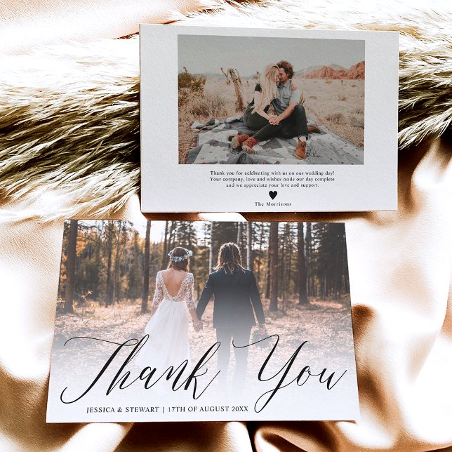 Classic black white thank you 2 photos wedding  card (Classic black white thank you 2 photos wedding )