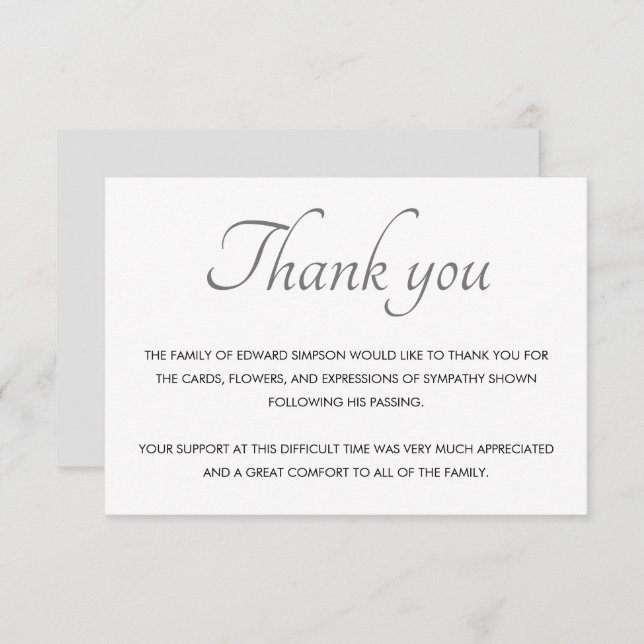 Classic Black White Thank You Funeral (Front/Back)