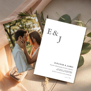 Classic Black-White Wedding Card with photo