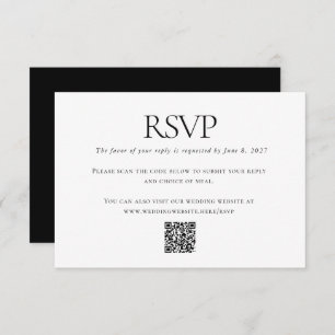 Classic Black White Wedding Custom QR Code Online RSVP Card