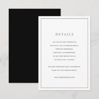 Classic Black & White Wedding Details Card