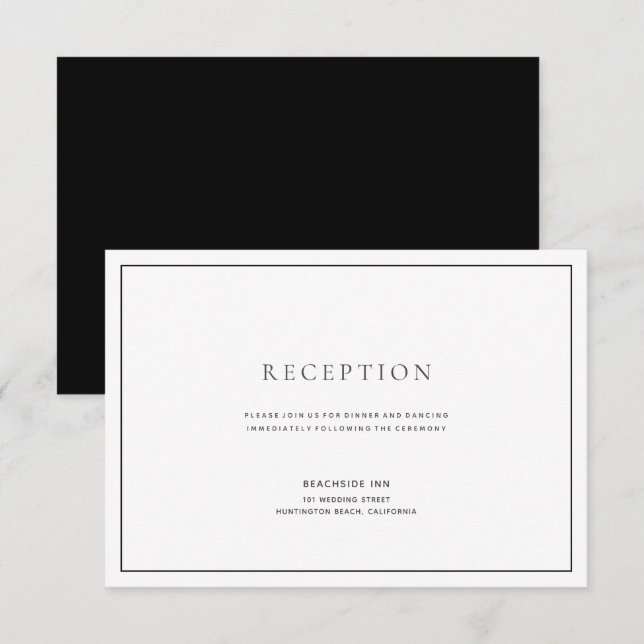Classic Black & White Wedding Reception Card (Front/Back)