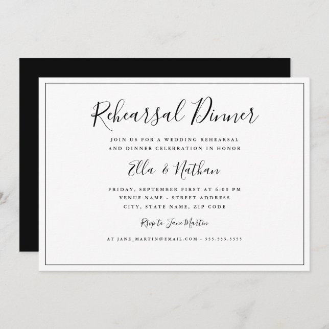 Classic Black White Wedding Rehearsal Dinner Invitation (Front/Back)
