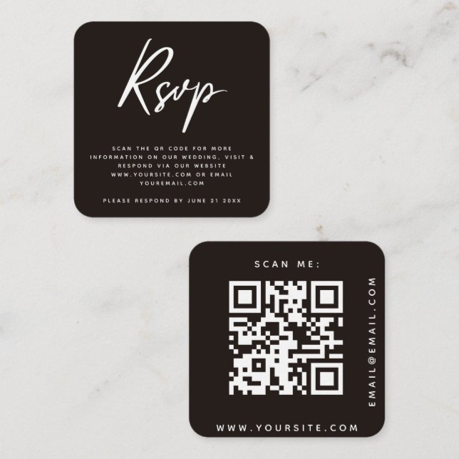 Classic Black & White Wedding RSVP QR Code Classy Enclosure Card (Front/Back)