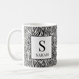Classic Black White Zebra Monogram Initial Mug