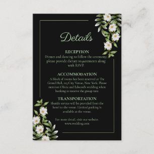 Classic Black with White Camellia Wedding Enclosure Card