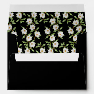 Classic Black with White Camellia Wedding  Envelope