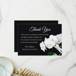 Classic Black with White Orchids Sympathy Funeral Thank You Card