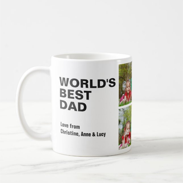 Classic Black World's Best Dad Photo Collage Coffee Mug (Left)