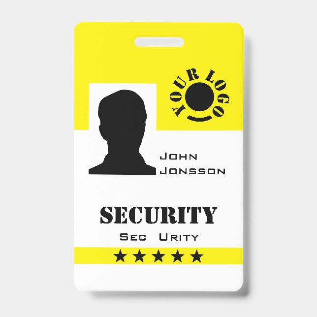 Classic Black Yellow Photo Logo Code Template ID Badge (Front)