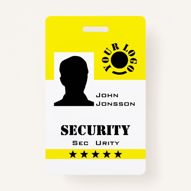 Classic Black Yellow Photo Logo Code Template ID Badge (Front)