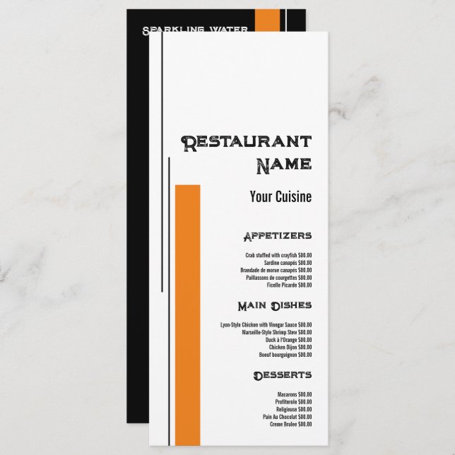 Classic Block Colour, Restaurant Slimline Menu (Front/Back)