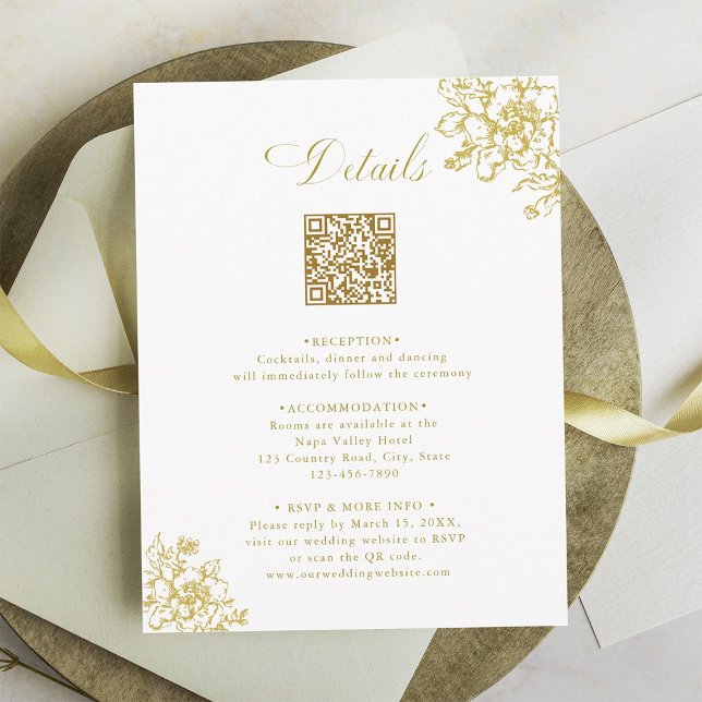 Classic Bloom Garden Gold Wedding Details Enclosure Card (Creator Uploaded)