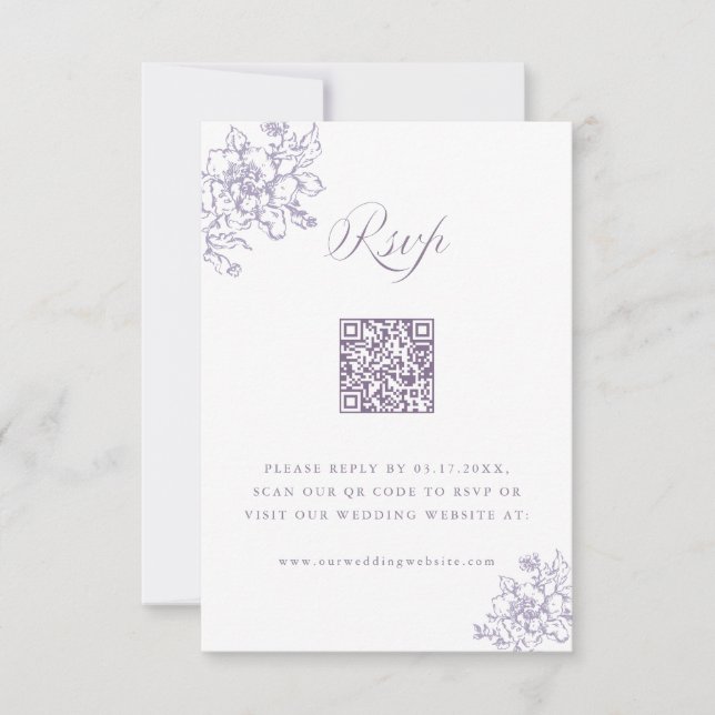 Classic Bloom Garden Lavender Wedding QR Code RSVP Card (Front)