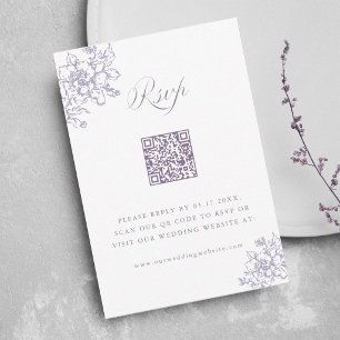 Classic Bloom Garden Lavender Wedding QR Code RSVP Card