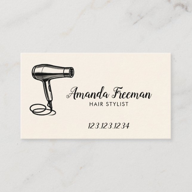 Classic Blow Dryer Elegant Hair Stylist Business Card (Front)