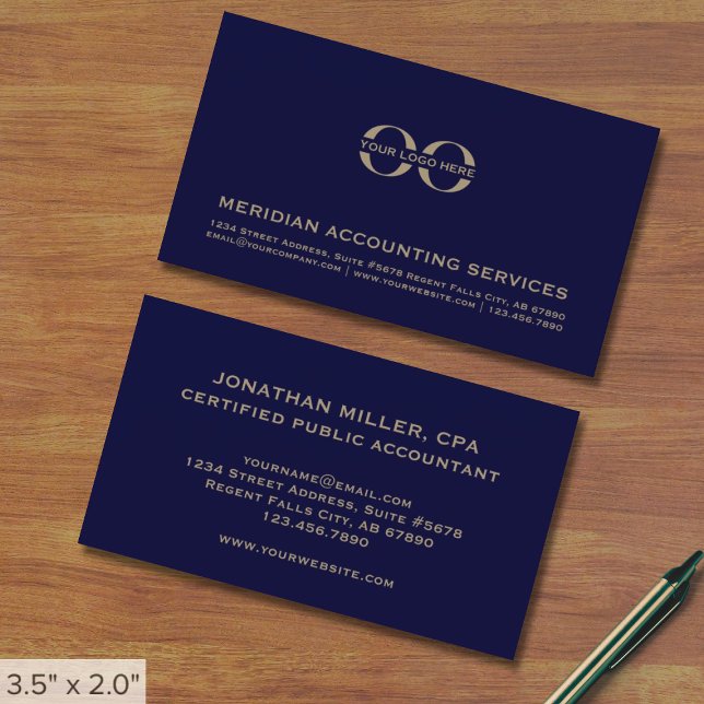 Classic Blue Accounting Business Card with Logo (Creator Uploaded)