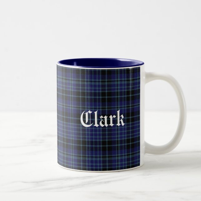 Classic Blue and Black Clan Clark Tartan Plaid Mug (Right)