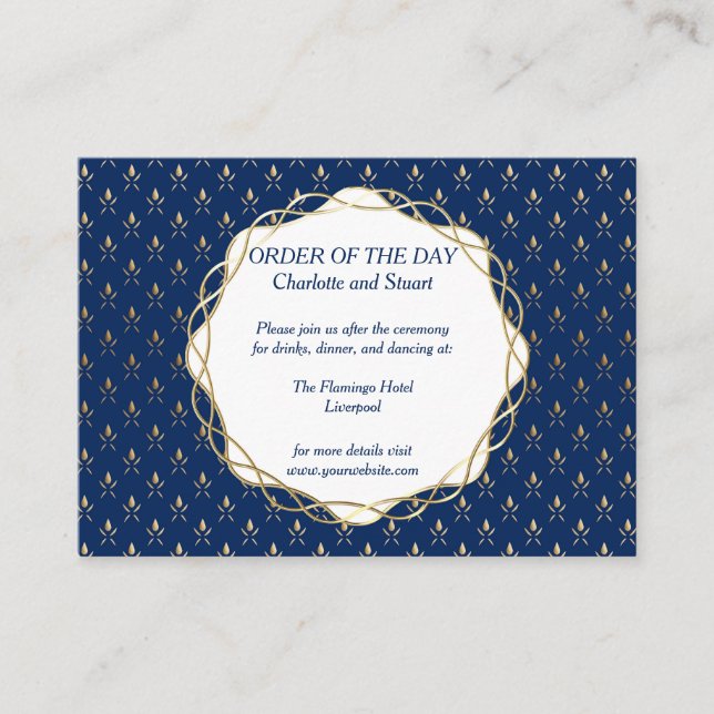 Classic Blue and Gold Wedding  Enclosure Card (Front)