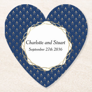 Classic Blue and Gold Wedding Paper Coaster