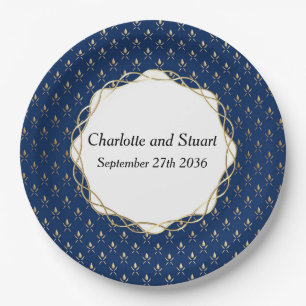 Classic Blue and Gold Wedding Paper Plate