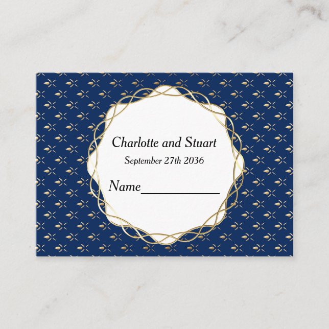 Classic Blue and Gold Wedding  Place Card (Front)