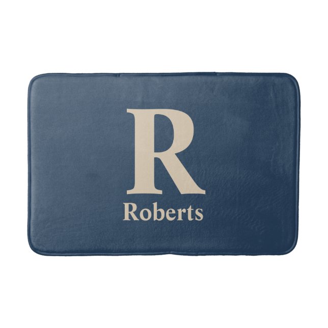 Classic Blue And Vanilla Initial/First/Family Name Bath Mat (Front)
