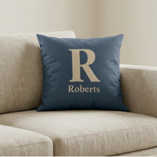 Classic Blue And Vanilla Initial/First/Family Name Cushion
