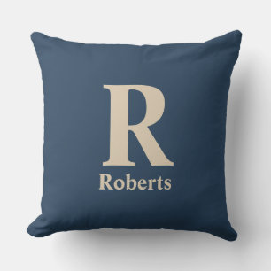 Classic Blue And Vanilla Initial/First/Family Name Cushion