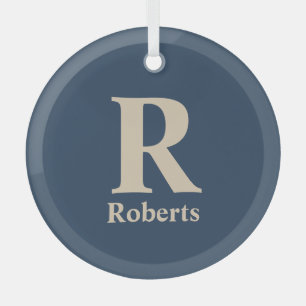 Classic Blue And Vanilla Initial/First/Family Name Glass Tree Decoration