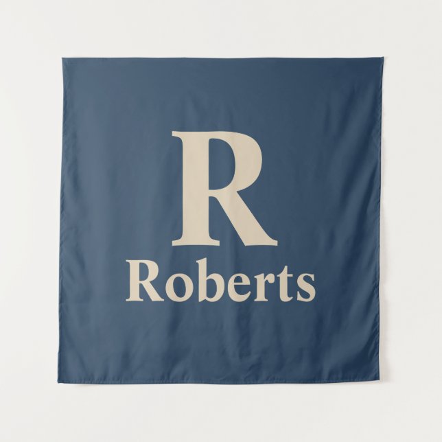 Classic Blue And Vanilla Initial/First/Family Name Tapestry (Front)