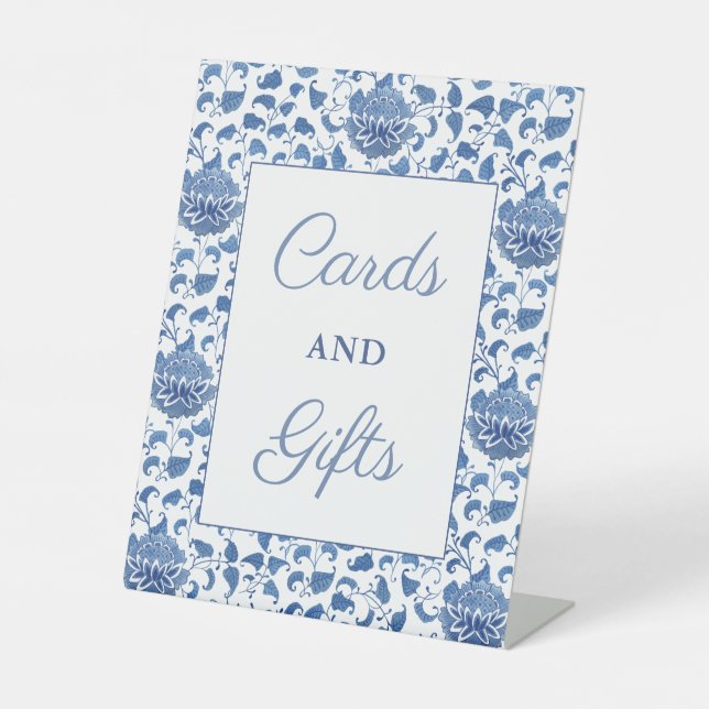 Classic Blue And White Cards And Gifts Baby Shower Pedestal Sign (Front)