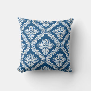 Classic blue and white damask pattern throw cushion