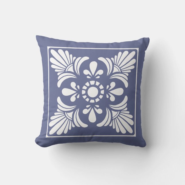 Classic Blue and White Decorative Tiled Cushion (Front)