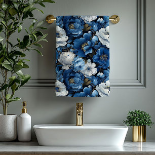 Classic Blue and White Floral Bath Towel