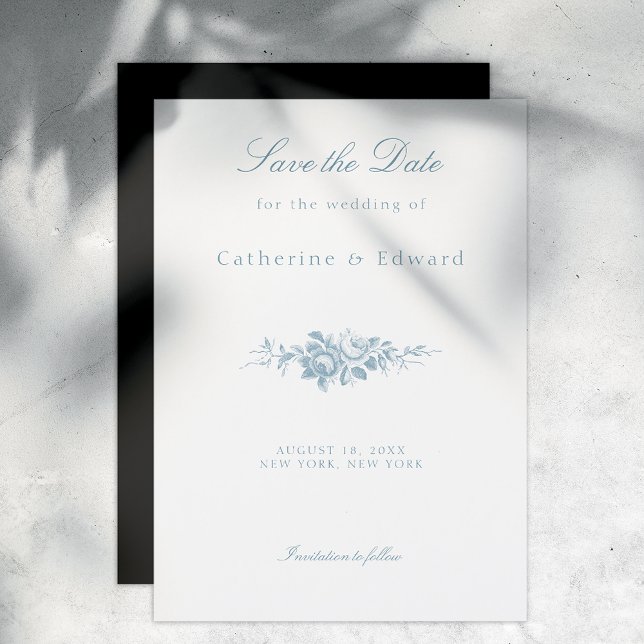Classic Blue and White Floral Save the Date Magnetic Invitation (Creator Uploaded)