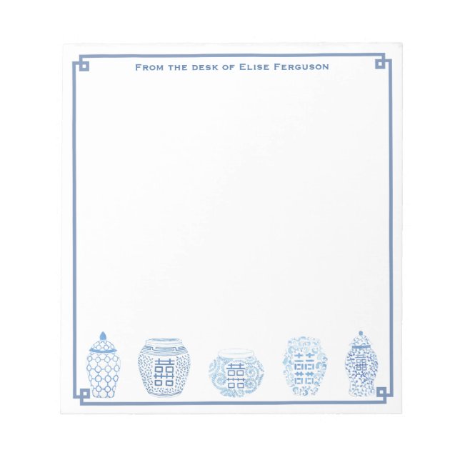 Classic Blue And White Ginger Jars Personalised Notepad (Front)