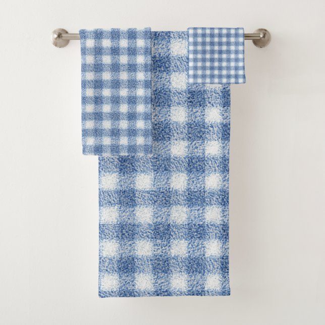 Classic Blue and White Gingham Check  Bath Towel Set (Insitu)