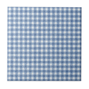 Classic Blue and White Gingham Check Ceramic Tile