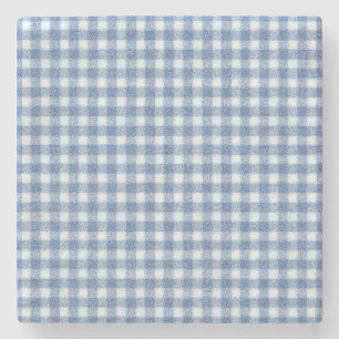 Classic Blue and White Gingham Check Stone Coaster
