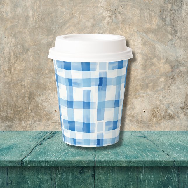 Classic Blue and White Gingham Chequered Pattern Paper Cups (Creator Uploaded)